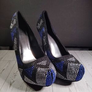 Shi by JOURNEYS Black and Blue Crystal Platform Heels